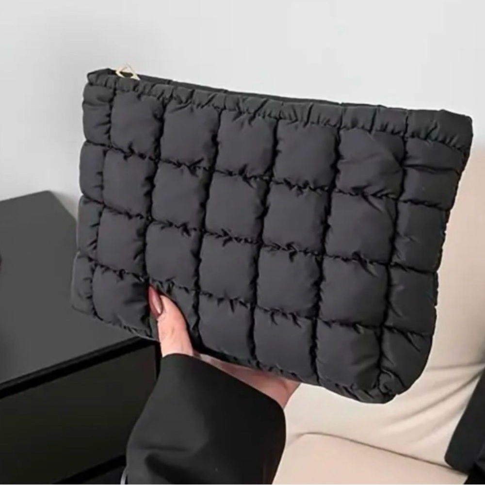 Black Quilted Puffer Cosmetic Bag / Clutch